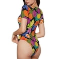 thumbnail image 3 of KLL Women 's Crew Neck Bodysuit Jumpsuits Hawaiian Style Print Short onesies Stretch T Shirts, 3 of 7