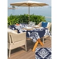 thumbnail image 5 of Outdoor Tablecloth with Umbrella Hole for Patio/Picnic/Party/Camping, Navy Blue Boho Waterproof Table Cloth Rectangle Table Cover Washable, Vintage Classic Bohemia Flower Textured (52"x 70"), 5 of 8