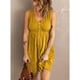 thumbnail image 3 of Vestido de verano con escote en V y una sola botonadura, sin mangas, con cintura elástica, ideal para días cálidos, 3 of 5