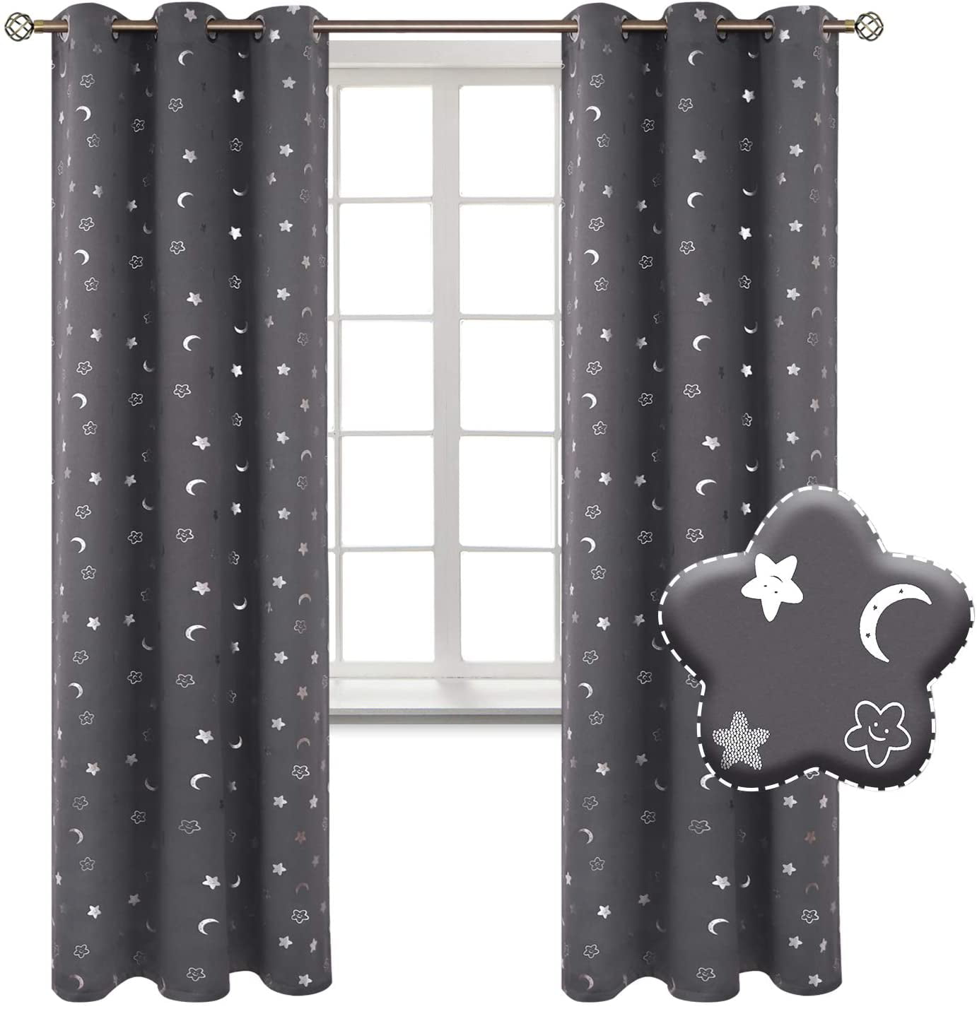 Grommet Thermal Insulated Room Darkening Printed Curtains for Nursery BGment Moon and Stars Blackout Curtains for Kids Bedroom Emerald Green 2 Panels of 52 x 84 Inch 