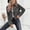 Gray women casual blazer jacket a1, variant on Women's Fall Winter Collared Long Sleeve Zipper Blazer Jackets Casual Basic Solid Outerwear Fashion Work Tops, Green L