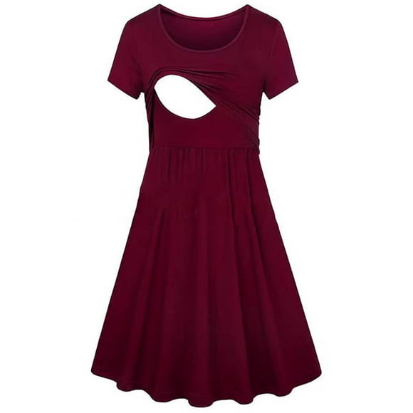 ameIAEA Women's Short Sleeve Crewneck Nursing Dresses Patchwork Maternity Breastfeeding Dress