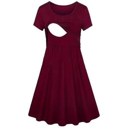 MORESEC Maternity Nursing Dress Womens Crew Neck Summer Ruffle Loose Swing Casual Dress Nursing Gown Breastfeeding Clothes Maternity Nursing & Maternity Wireless Bralette