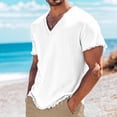 thumbnail image 2 of yillto Mens Big and Tall Cotton Linen Tops Summer Loose Lightweight Breathable Short Sleeve Shirts, 2 of 6