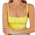 thumbnail image 2 of LYEAA Tank Tops Cami for Women Sleeveless Pleated Summer Fitted Casual Cropped Camisole Solid Spaghetti Strap Beach Fashion Pullover Vest Breathable Soft Loungewear Going Out Clothes Yellow M, 2 of 4