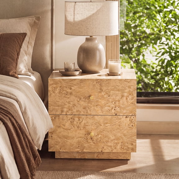 Fowroa 2-Drawer Nightstand,Wood Bedside Table ,Sofa Side End Table with Metal handle for Bedroom, Home, Office,Wood