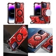 thumbnail image 2 of Bemz Rugged Case for iPhone 15 Pro Max - Tough Magnetic Ring Stand Charger Cover with Glass Screen Protector and Horizontal Nylon Card Slots Wallet Belt Holster Pouch (Red/Gray), 2 of 9