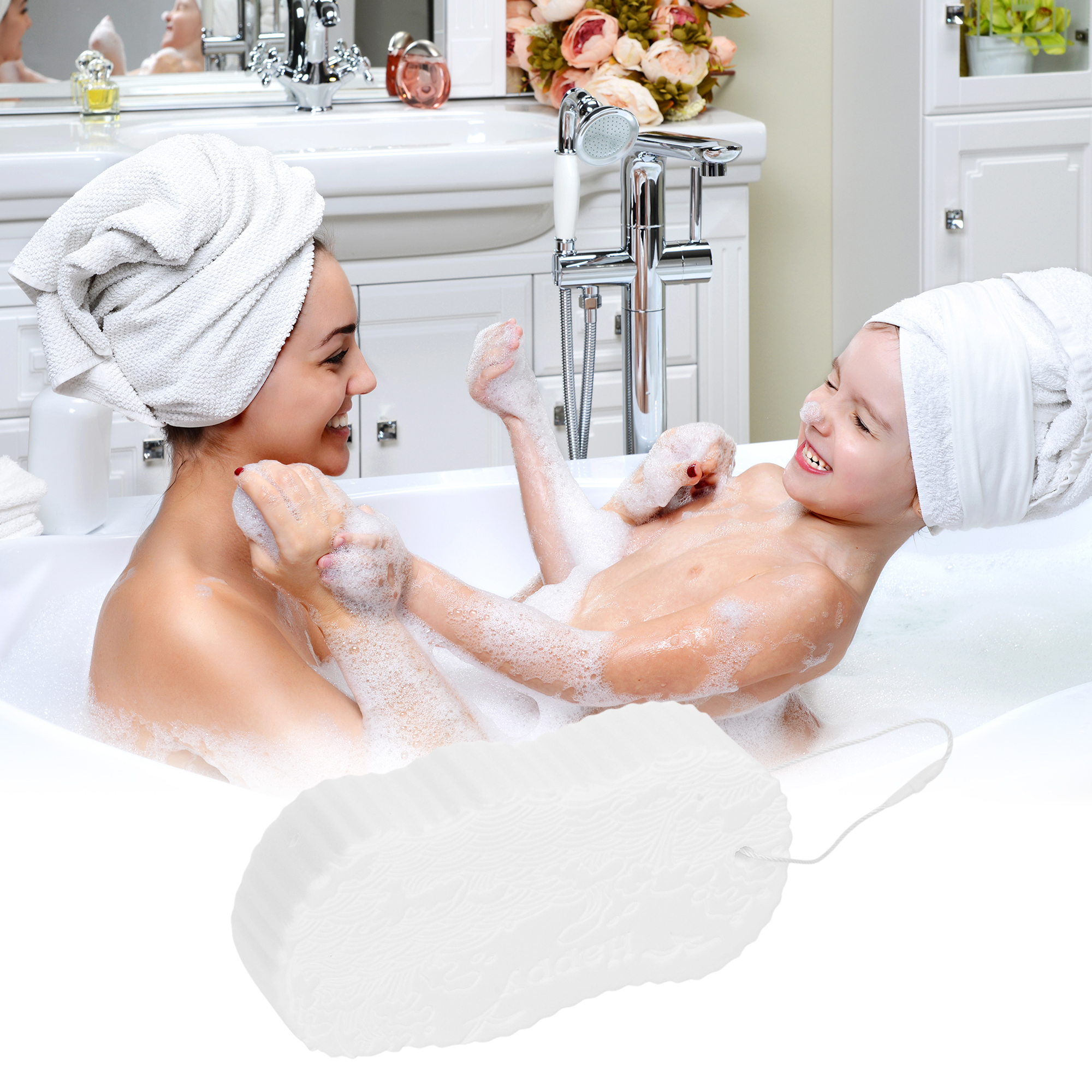Unique Bargains Wave Pattern Bath Sponge Body Scrubber 1 Pc White