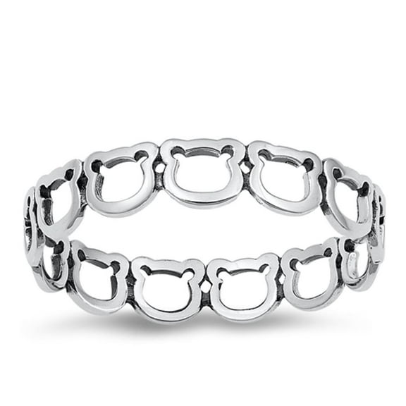 Polished Infinity Bears Ring .925 Oxidized Sterling Silver Band Jewelry Female Male Unisex Size 2