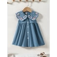 thumbnail image 2 of 2T Baby Girls Dress Toddler Girls Summer Sleeveless Dress 3T Girls Embroidering Collar Solid Color Dress Blue, 2 of 7