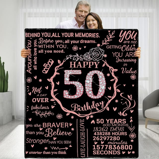 LHSHID 50th Birthday Blanket Gifts for Women Happy 50th Birthday Gift Ideas for Her 50 Year Old Gifts for Mom Grandma Wife Personalized Flannel Fleece Soft Throw Blanket 40"x50"