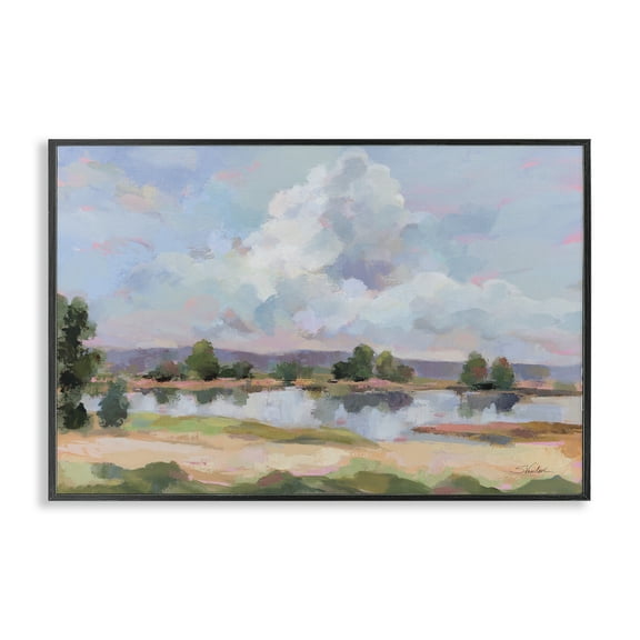 Stupell Industries River View Overhead Clouds Landscape & Nature Painting Black Framed Art Print Wall Art, 18 x 12
