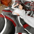 thumbnail image 3 of Manfei Vintage Geometric Stripe 7-Piece Twin Bedding Sets,Modern Abstract Art Bedding Comforter Set,Red Gray White Sheet Sets For Men Women,Super Cozy Room Decor Reversible, 3 of 7