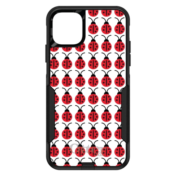 DistinctInk OtterBox Commuter Custom Case for Apple iPhone 15 (6.1" Screen) - Red White Black Lady Bugs - Raised Bezel Screen Guard