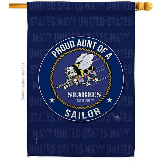 Breeze Decor H108494-BO Seabees Proud Aunt Sailor House Flag Armed Forces Navy 28 x 40 in. Double-Sided Decorative Vertical Flags for Decoration Banner Garden Yard Gift