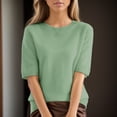thumbnail image 5 of LEKODE Women Knit Sweater Tops, Crew Neck Cap Sleeve, Cropped Hem, Lightweight Knit Pullover for Business Casual Work Office Daily Outfits C Light Green S, 5 of 9
