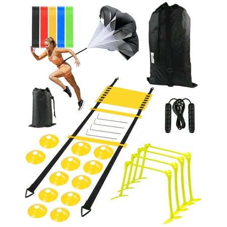 DF DUALFERV Speed and Agility Training Set, Agility Training Equipment for Kids with 20ft Sports Agility Ladders, Cones, Agility Hurdles, Resistance Parachute, Jump Rope for Basketball, Soccer