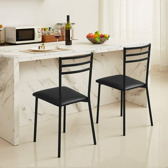 VECELO Set of 2 Dining Chairs, Modern Cushioned Dining Side Chairs Armless with High Metal Slat Back Chair, Black
