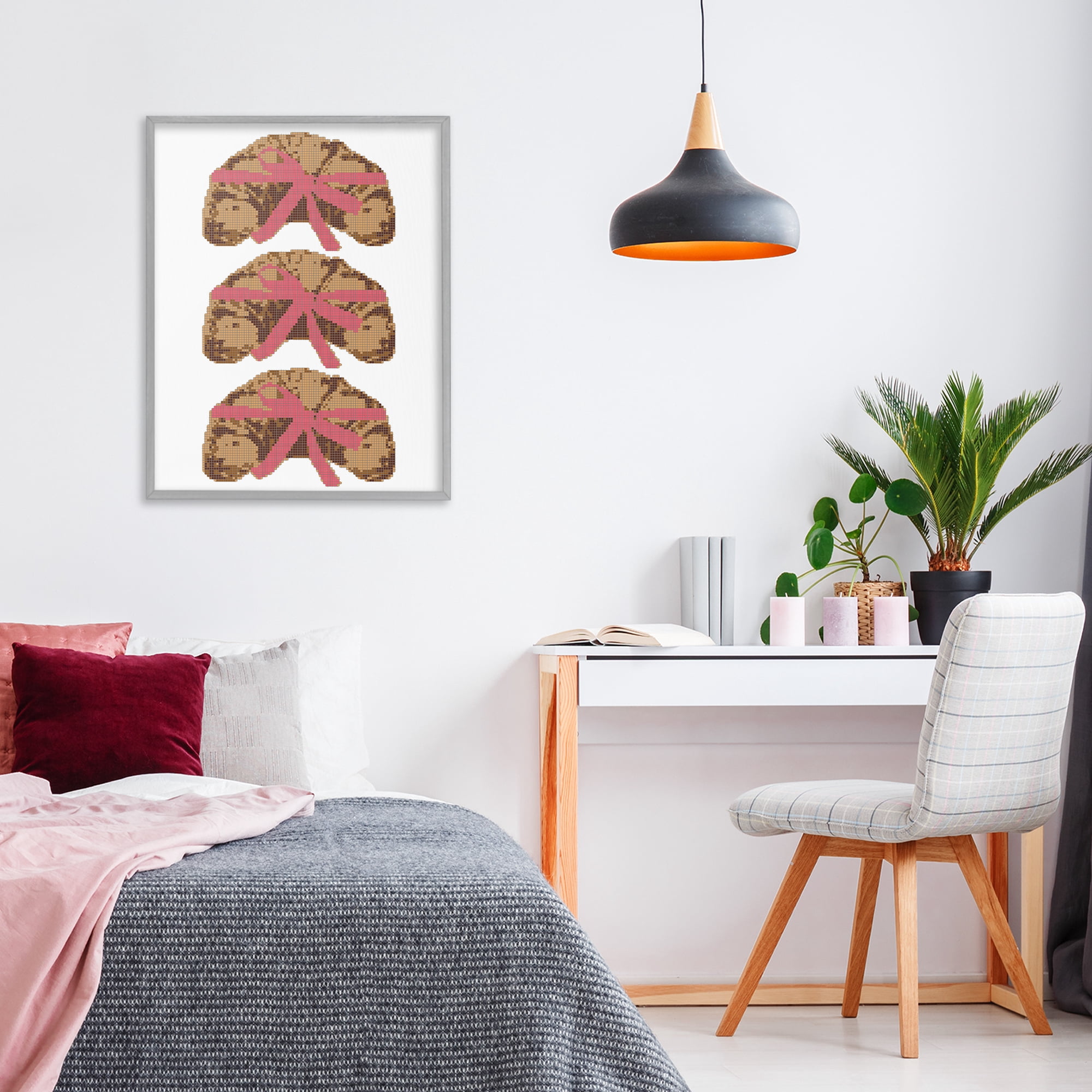 Stupell Industries Trio of Ribbon Croissants Gray Framed Giclee Art, design by Lil' Rue