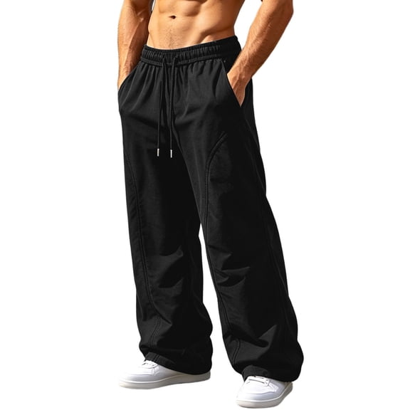 successthop Mens Wide Leg Pants Pants Drawstring Elastic Waist Loose Bottoms Big and Tall Casual Clothes with Pockets XL