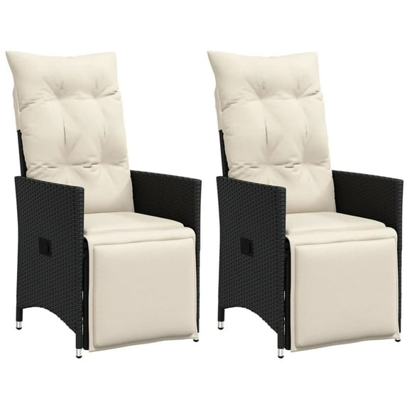vidaXL Reclining Garden Chair Set of 2 Black PE Rattan Standard