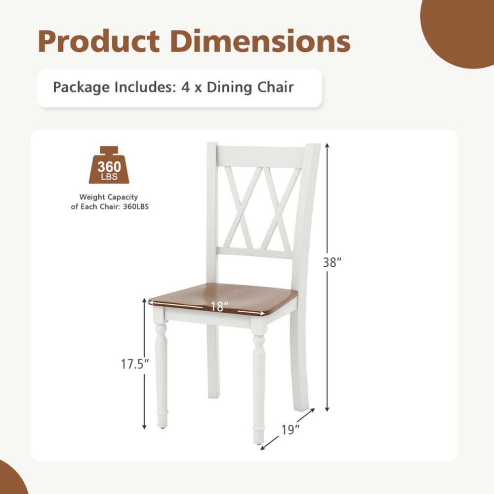 Demi Bonn Set of 4 Wooden Farmhouse Kitchen Dining Chairs with Rubber Wood Seat and Backrest for Dining Room Living Room, Brown