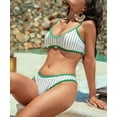 thumbnail image 5 of Women'S Bikini Sets Scoop Neck Padded 2 Piece Swimsuits High Cut Low Rise Cheeky Bathing Suit Green & White  S, 5 of 8