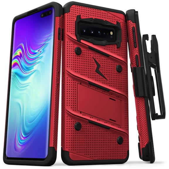 ZIZO BOLT Series for Galaxy S10 5G Case with Kickstand Holster Lanyard - Red