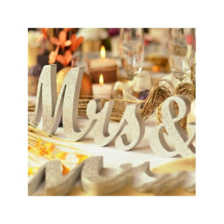 Silver Wedding Gift (Large Wooden Valentines Gifts Mr & Mrs Silver Shining Standing Letters Plaque Sign Wedding Engagement Table Decoration Best)
