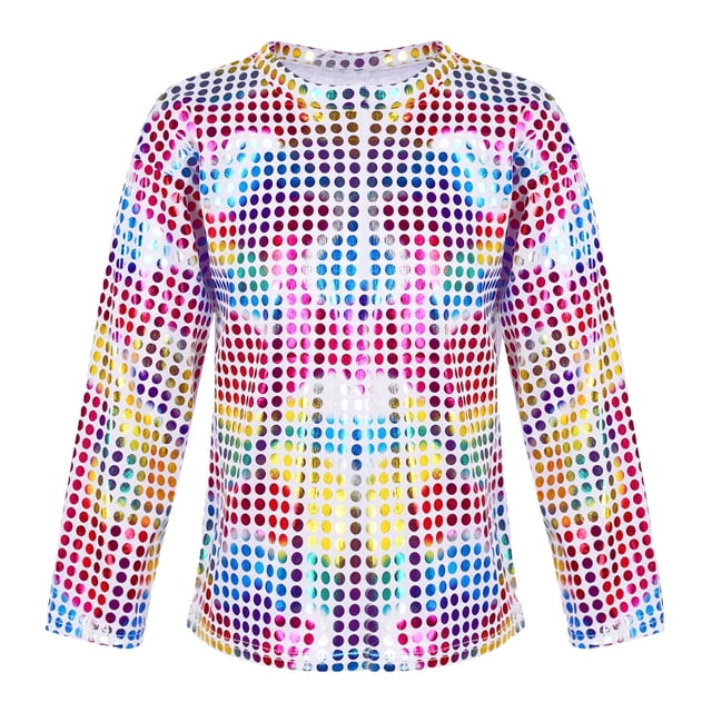 MIASHUI T-Shirt à Paillettes pour Garçons et Filles, Col Rond, Manches Longues, pour Carnaval, Rose, 3-4 Ans