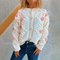 thumbnail image 5 of EchfiProm White Chunky Sweaters for Women V Neck Y2k Cardigan Button down Solid 3D Flower Fanshion Long Sleeve Sweater, 5 of 5