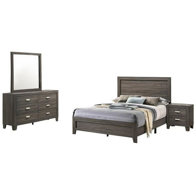 Rustic Gray 4pc Bedroom Set in Cali King with Dresser Mirror and Nightstand