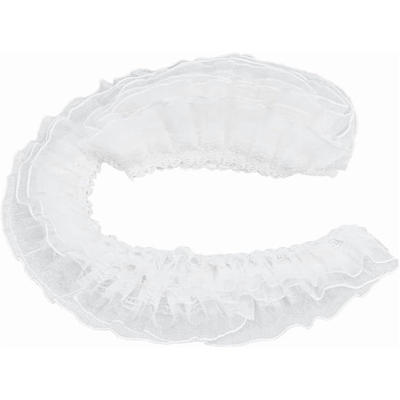 1bag 5Ys Pleated Lace Trim Ribbon Roll 2.95" White Bowknot Ruffled Gathered Edge Trim Vintage Ruffle Fabric Embroidered Sewing Dress Appliques Patches Trimming for Curtain Wedding Bridal Crafts