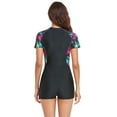thumbnail image 2 of Women Half Zipper Swimsuits One Piece UV Protection Rash Guard Short Sleeve Boyleg Bathing Suits UPF 50+ Athletic Surfing Swimwear Boyshort Quick Dry Printed Surfwear, 2 of 6