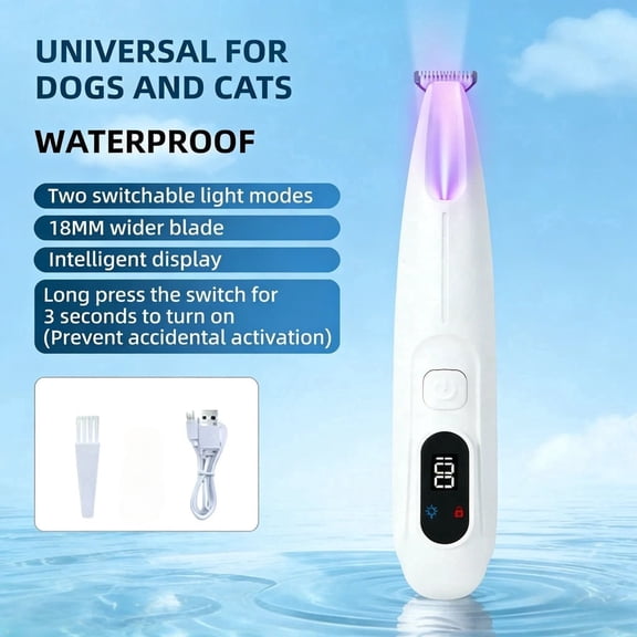 2-in-1 LED UV Pet Grooming Kit, Rechargeable Electric Trimmer for Dogs & Cats, Wide Blade Hair Clipper for Paw, Face, Ear and Butt Hair