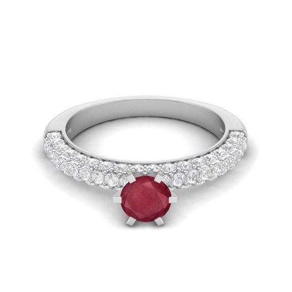 5MM Round Shape Ruby Glass Filled 925 Sterling Silver Solitaire Womenâ€™s Wedding Valentines Day Gifts Ring