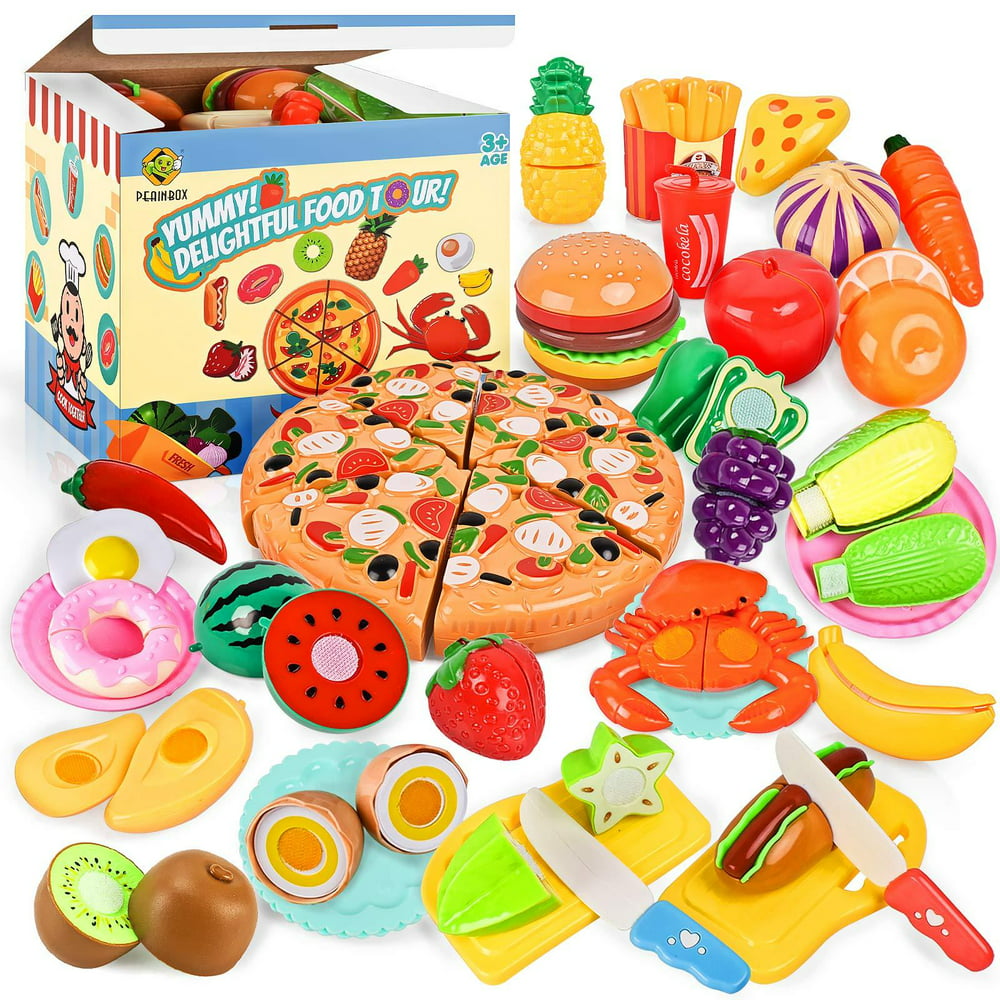 70PCS Pretend Play Food Sets for Kids Kitchen Toys Accessories Set BPA Free Plastic Pizza Toy