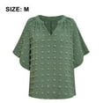 thumbnail image 2 of Dinheiro Blusas para mujer de manga corta con cuello en V y pompones de gasa informales, M,, 2 of 8