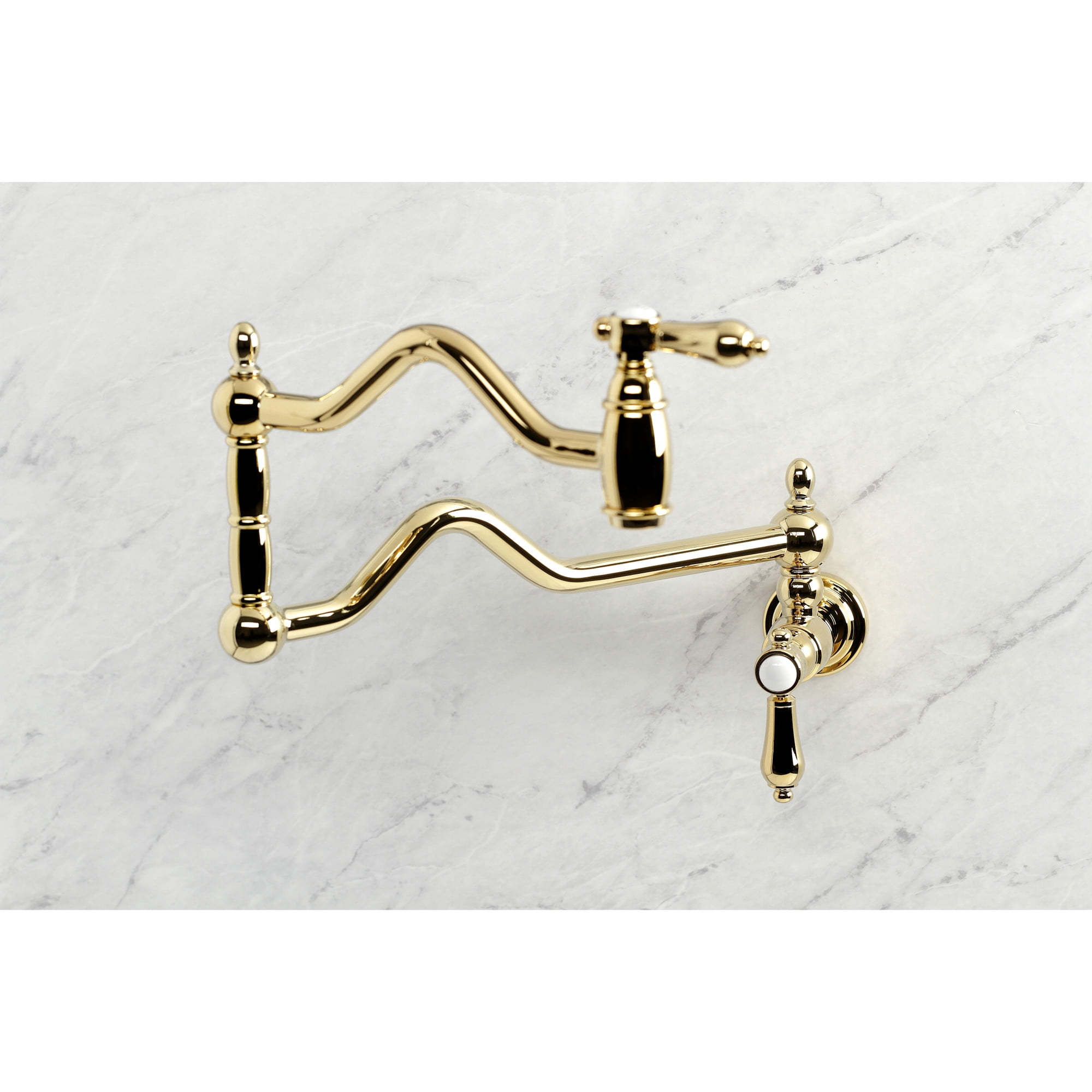 Kingston Brass KS2102BAL Heirloom Two-Handle 1-Hole Wall Mount Pot Filler Faucet in Polished Brass