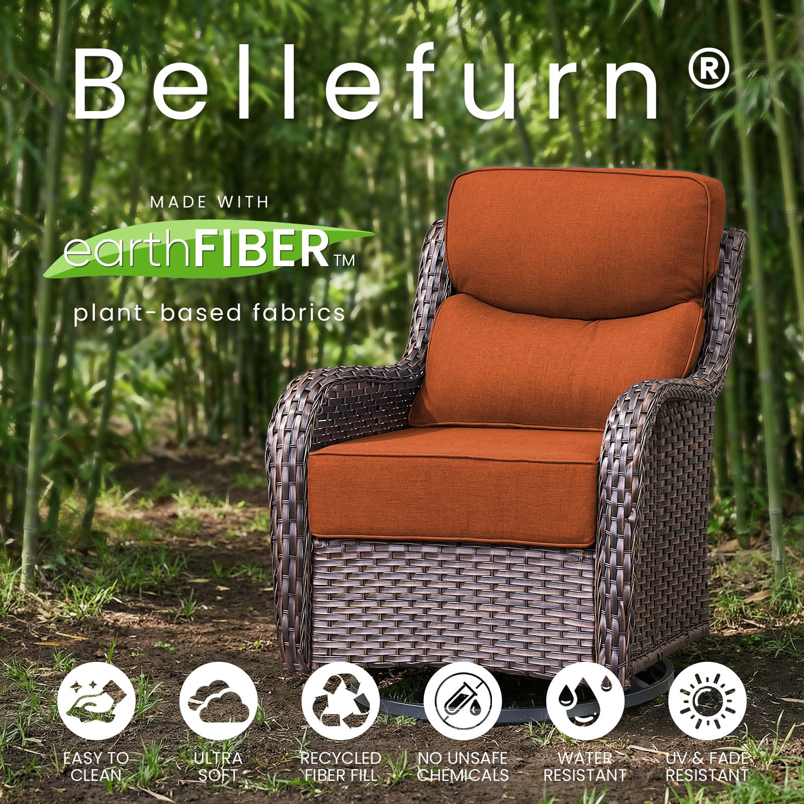 Bellefurn Outdoor Seat Cushions 22 X 24 X 6 inch for Patio Furniture,Outdoor Chair Cushions Outdoor Deep Seat Cushion with Water Resistant & Removable Cover Patio Cushions for Wicker Chair,Sofa,Couch