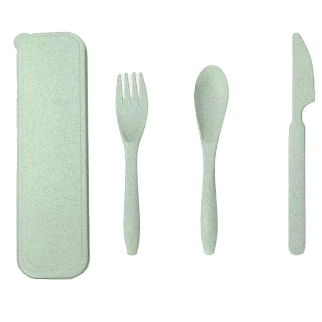 Wheat Straw Cutlery Set, Portable Modern Fork Spoon Knife Tableware Kit with Box, Reusable Lightweight Design Utensils Set for Office School Picnic