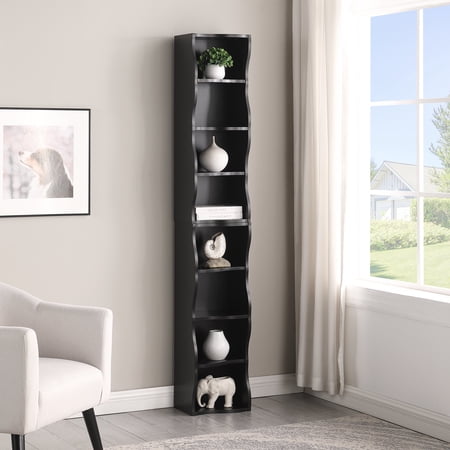 FFZ 8-Layer Ultra-Thin Bookshelf with Wavy Border and Adjustable Shelves, 11.61 x 9.25 x 70.87 inch, Black