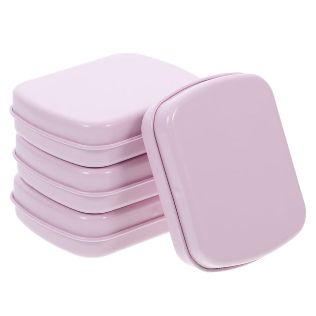 4 latas pequeñas de metal con bisagras, rectangulares, vacías, con tapa, para joyería, dulces y manualidades, organizador portátil, color rosa