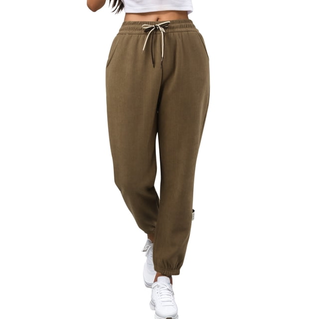 Gibobby Pantalones deportivos para mujer Pantalones de chándal holgados de talle para mujer, pantalones de moda con bolsillos y forro polar(Caqui,XG)