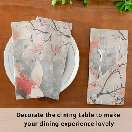 

BZSMCE Satin Native Fab Cotton Dinner Napkin Goldfishs Painting Reusable
