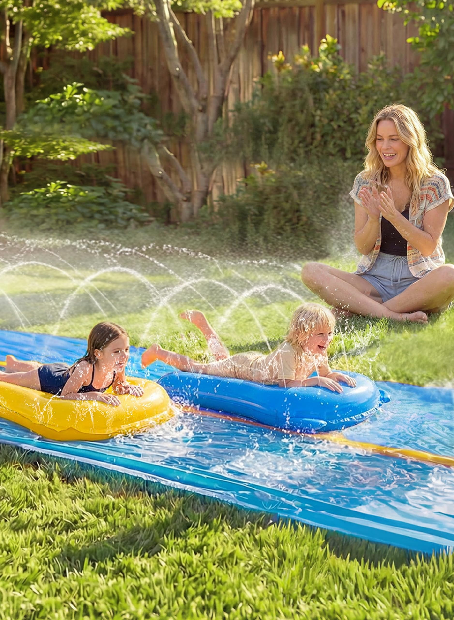 30ft x 6ft Lawn Water Slide with Built-in Sprinkler and Inflatable Boards