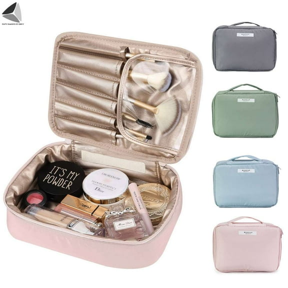 PULLIMORE Portable Travel Makeup Storage Bag 2 in 1 Waterproof Cosmetic Organizer Toiletries Make Up Brushes Train Case with Detachable Pouch for Women Girls (Blue)