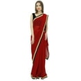 thumbnail image 5 of Atasi Indian Women's Sari Solid Maroon Georgette Saree With Blouse Piece, 5 of 7