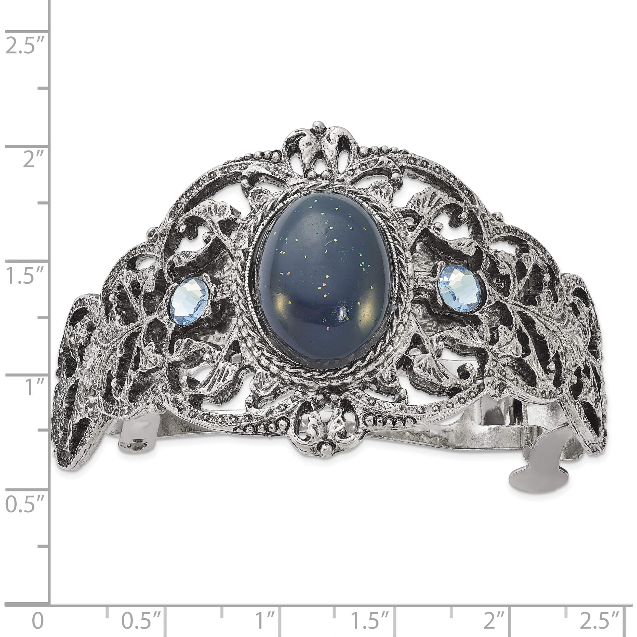 Fashion 1928 Silver-Tone Filigree Blue Acrylic And Crystal Ponytail Holder (2.5 X 37.5) Made In United States bf3005
