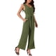 thumbnail image 4 of INSPIRAR CHIC Mono sin mangas para mujer con cintura ajustable, mono largo elástico con bolsillos en verde ejército, 4 of 5